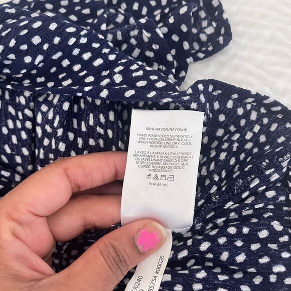 Express Dotted Tie Front Off Shoulder Dark Blue Blouse Polka Dot Top Size M - Picture 8 of 8